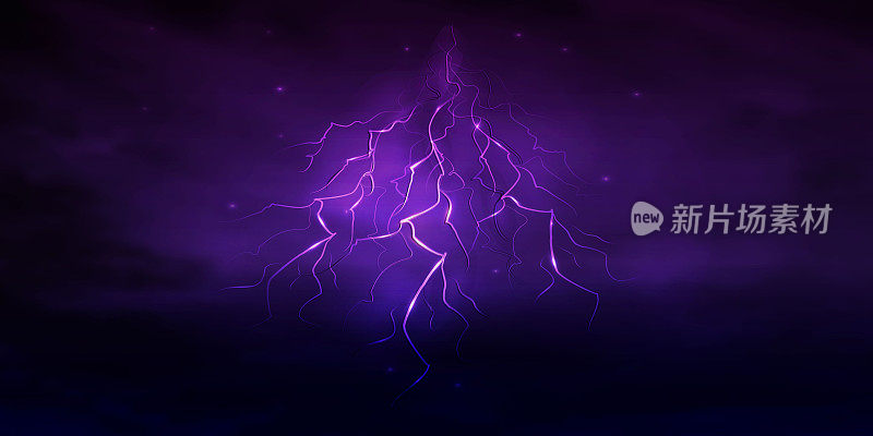realistic zipper isolated on purple background. lightning strike in the night sky vector element in 3d style. vector graphics
